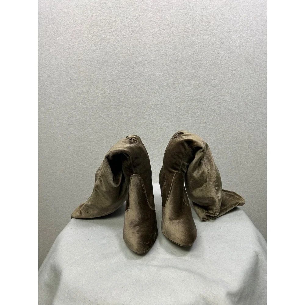 Over The Knee Boots Womens 8‎ Olive Brown Velvet Block Heel Pointed Toe